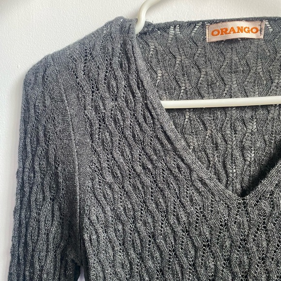 Women's Dark Gray Cable-Knit V-Neck Sweater - Picture 3 of 6